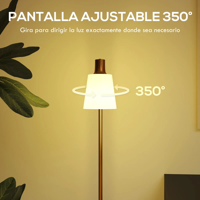 HOMCOM Lámpara de Pie LED Regulable con 3 Temperaturas de Color 3000K-6500K Pantalla Giratoria Bombilla E27 Blanco y Dorado