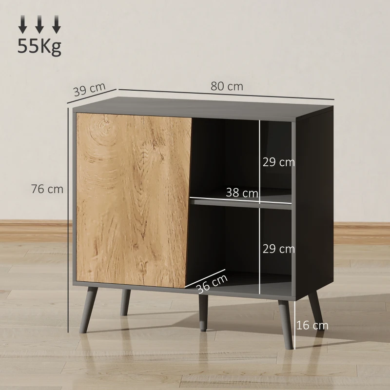 HOMCOM Comodă modernă cu dulap și spațiu de depozitare, din lemn, 80x39x76 cm, gri închis