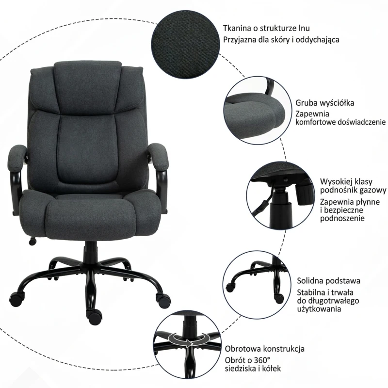 Vinsetto Krzesło biurowe fotel biurowy krzesło do gier fotel obrotowy funkcja kołysania obrotowe regulacja wysokości duże i wysokie bardzo szerokie ergonomiczne obciążenie jasnoszary 72,5x80x118 cm