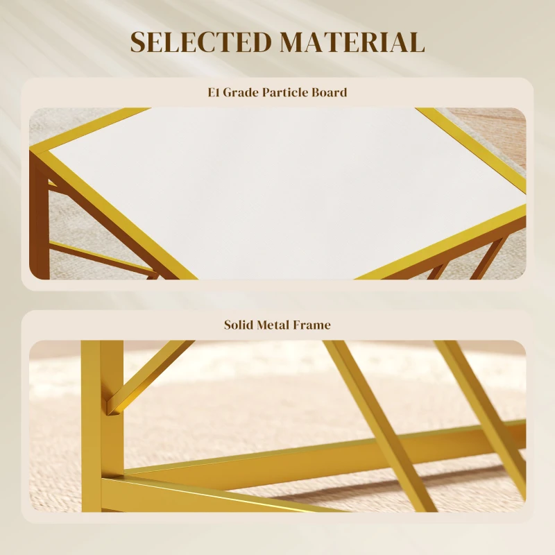 HOMCOM Nesting Coffee Tables, Set of 3 Square Side Tables with Gold Metal Frame, for Living Room, Bedroom and Office, White