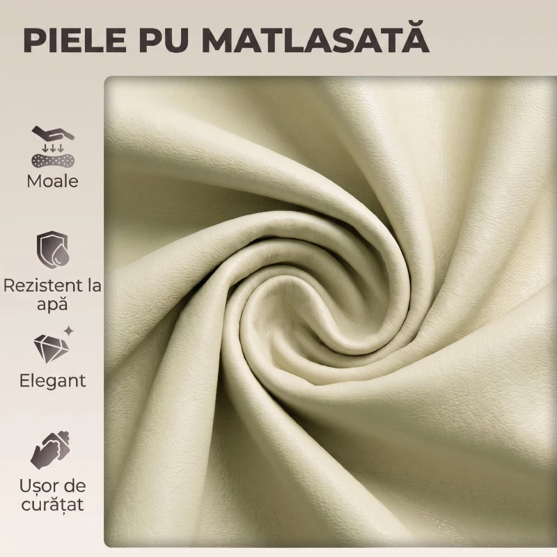 HOMCOM Scaun de Bar din Piele Ecologică PU, Reglabil pe Înălțime, Șezut Moale Gros, Rotire 360°, Pentru Insulă, Alb