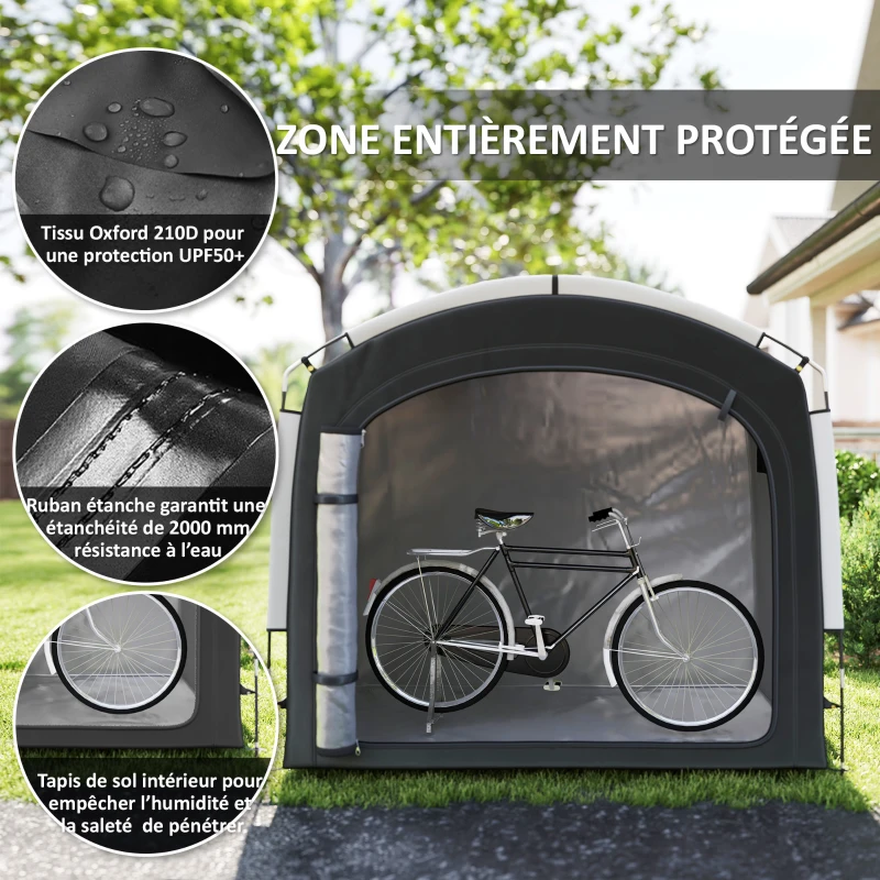 Outsunny Tente de vélo abri de vélo portable pour 3-4 vélos avec 2 poches latérales 220 x 150 x 195 cm noir