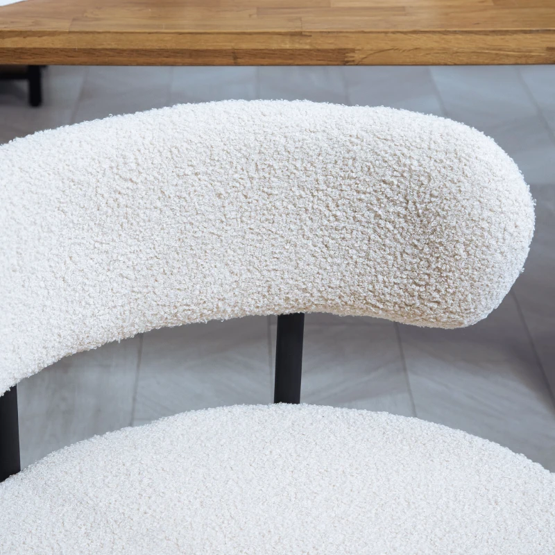 HOMCOM Set van 2 Eetstoelen, Fleece-bekleding, Stoelen met Beklede Zitting, Metalen Poten, Crème