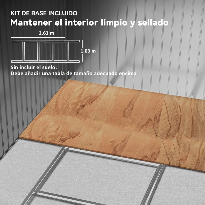 Outsunny Cobertizo de Jardín Exterior 4,9 m² 277x195x192 cm con Puerta Corredera Ventilación y Kit de Fundación Gris