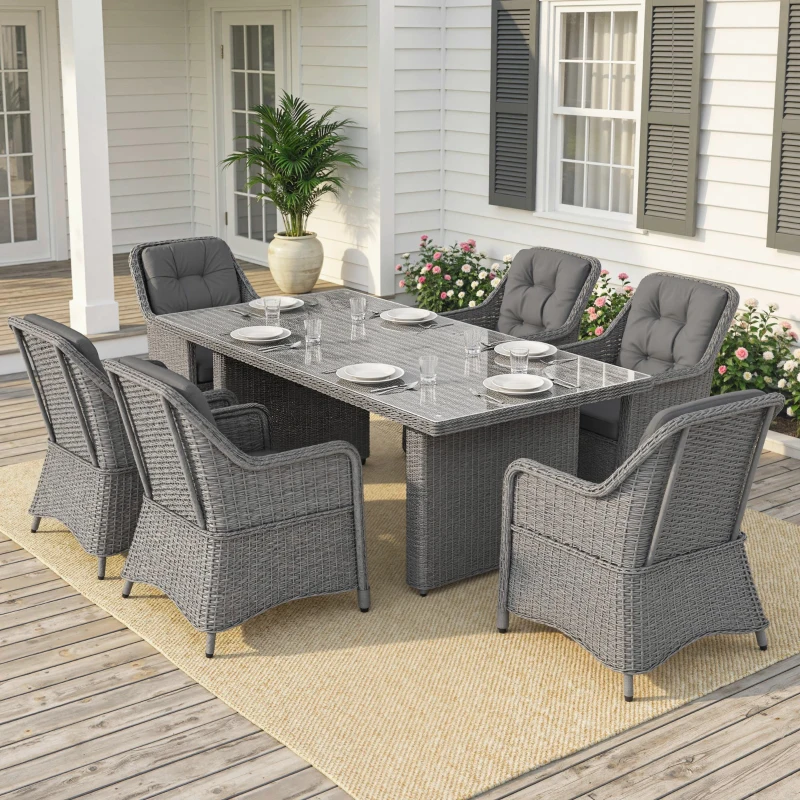 Outsunny Seven-Piece Rattan Dining Set - Mixed Grey