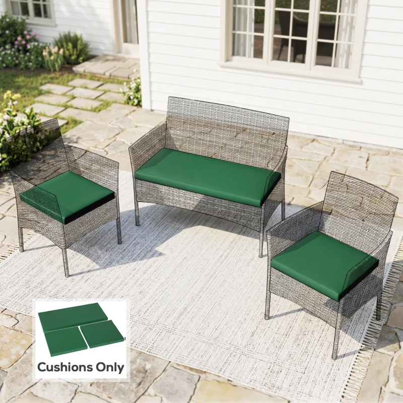Outsunny Outdoor Seat Cushion Pads for Rattan Furniture, 3 PCs Garden Furniture Cushions, Green