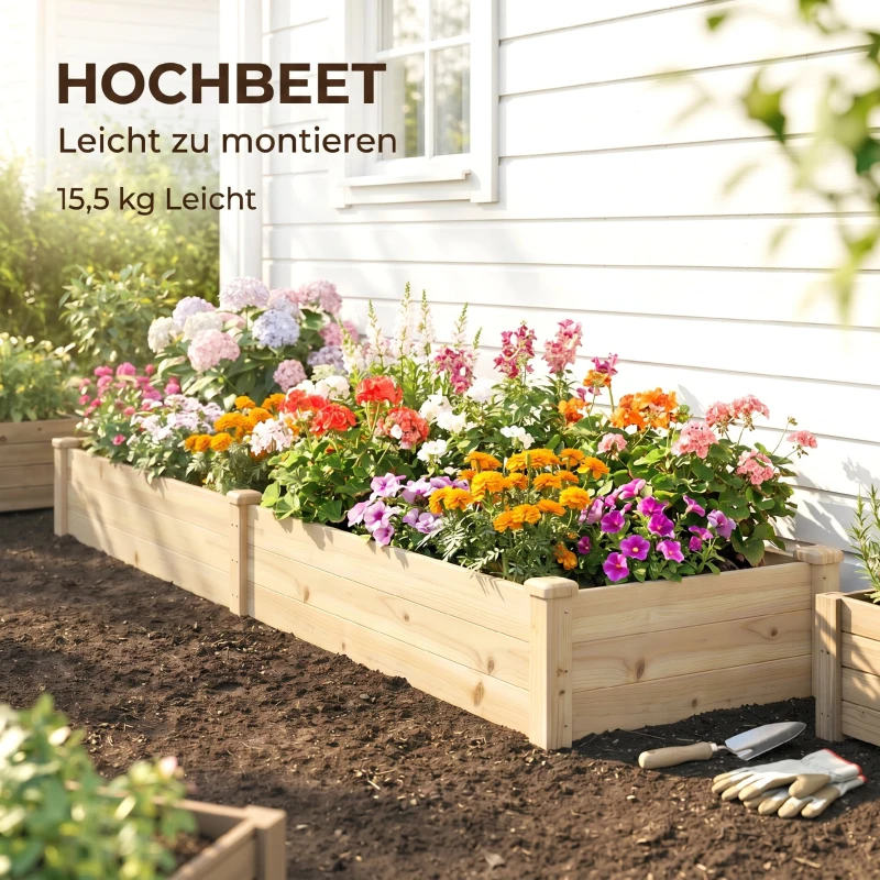 Outsunny bloembak, plantenbak met 2 plantplekken voor groenten in de tuin