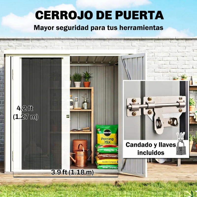 Outsunny Cobertizo de Jardín de Exterior 1,26 m² 147x86x134cm con 2 Puertas y Cerradura para Almacenamiento de Herramientas Negro