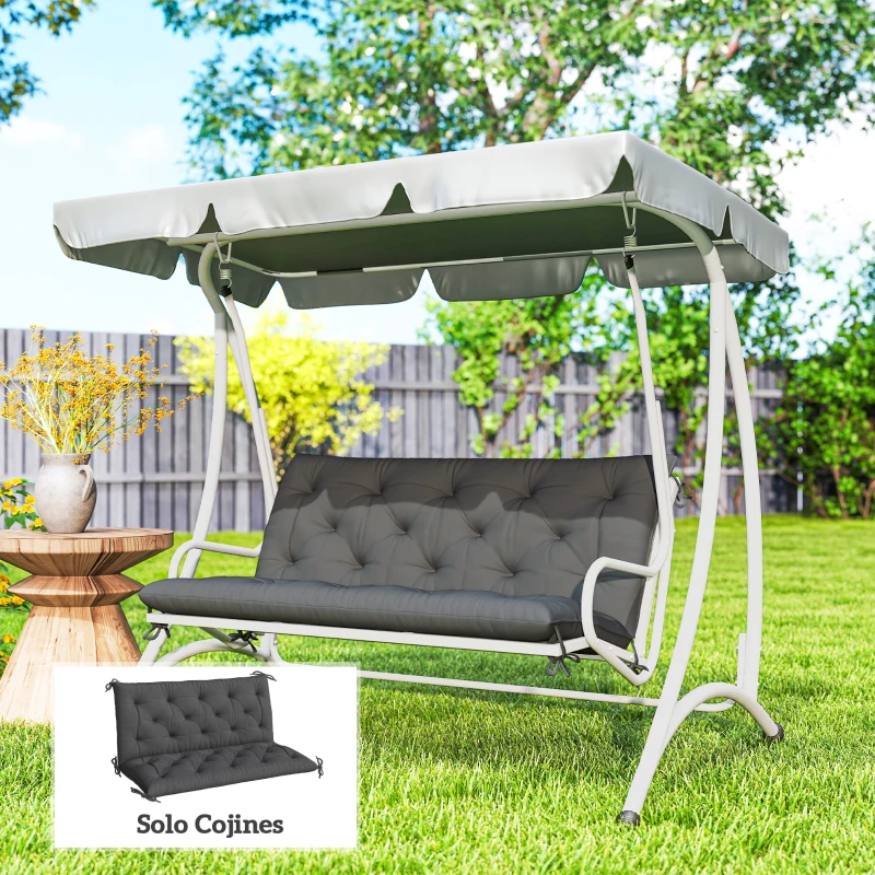 Outsunny Cojín para Banco de Jardín o para Balancín de Jardín 120x110x12 cm de 2 Plazas con 6 Cordones de Fijación Negro