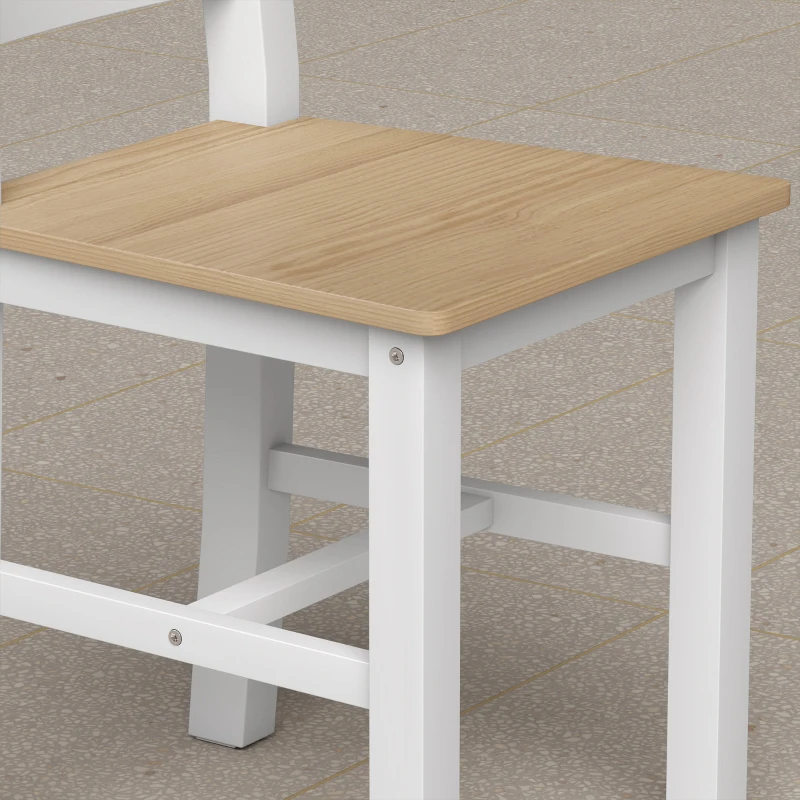 HOMCOM 5-delige eetkamerset voor 4 personen, landelijke eettafel en stoelen van massief hout, naturel/wit
