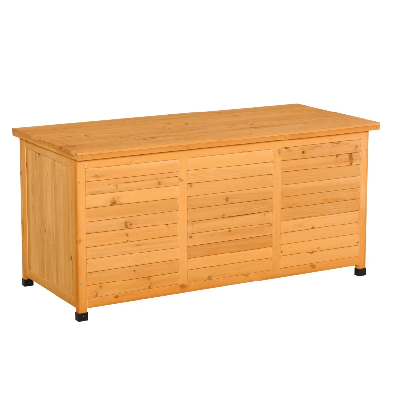 Outsunny Baúl de Madera Exterior Caja de Almacenamiento de Jardín con Tapa Abrible y Diseño Persiana 127x56x60 cm Natural