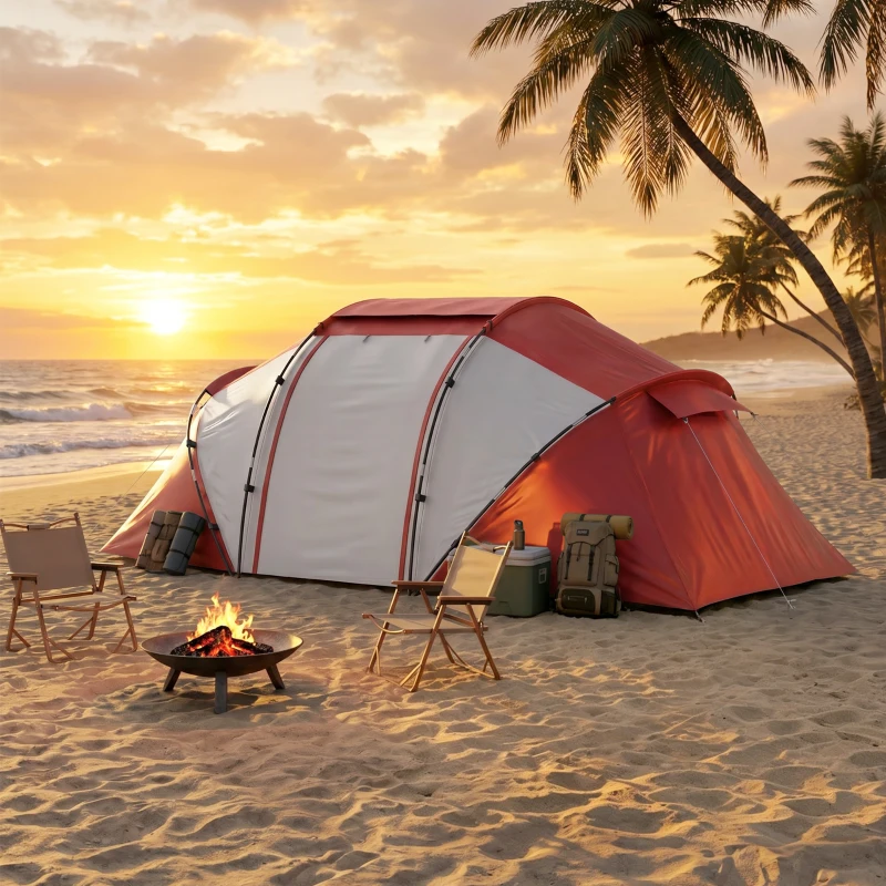 Outsunny 4 Man UV Protection Camping Tent - Grey and Red