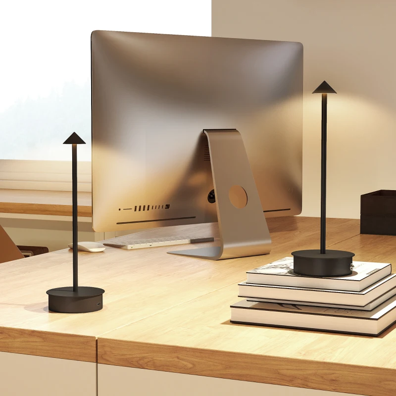 HOMCOM Juego de 2 Lámparas de Mesa LED Recargables con USB y Control Táctil y Luz Regulable Ø10x30 cm Negro