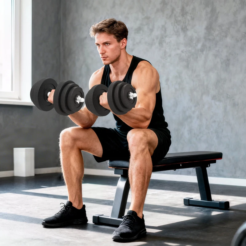 HOMCOM Juego de Mancuernas Pesas de Fitness Total 40 kg 4x5 kg 4x2,5 kg 4x1,5 kg Ajustable Profesionales Gimnasio Doméstico y Musculación con 2 Barras Ø25x450 mm Acero y Discos Negro