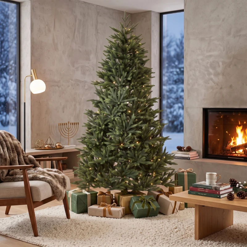 HOMCOM Árvore de Natal Artificial 180cm Densa Realista, 732 Ramos em PE Ignífugos, Base Dobrável em Madeira, Verde