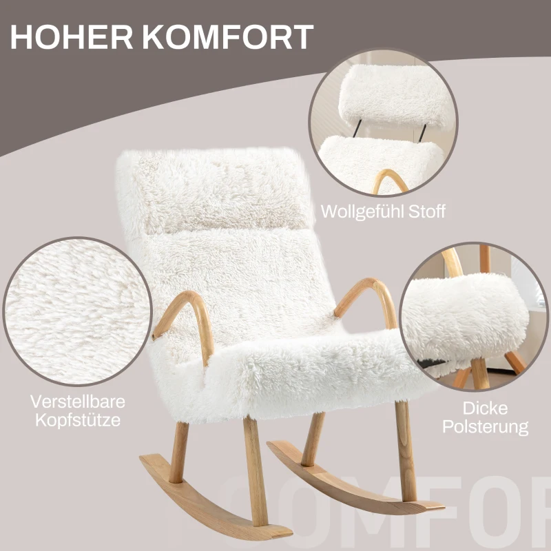 HOMCOM Schommelstoel met Verstelbare Hoofdsteun, Zachte Vulling, 58x114x109 cm, Wit
