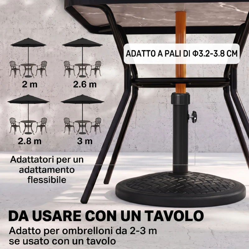 Outsunny Base per Ombrellone di 14kg per Pali da Ø32-38 mm, Metallo e Cemento, Ø46 cm, Nero