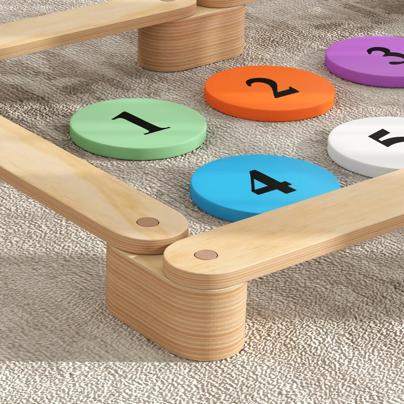 AIYAPLAY Poutre d'équilibre en bois pour enfants parcours de motricité modulable 6 pièces pour intérieur et extérieur naturel