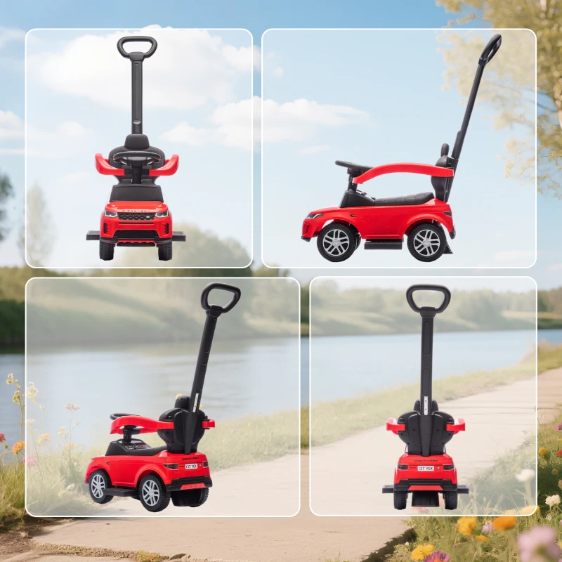 AIYAPLAY Porteur enfants Land Rover Discovery sous licence, porteur voiture à pousser avec poignée amovible, 84x40x94,5cm, rouge