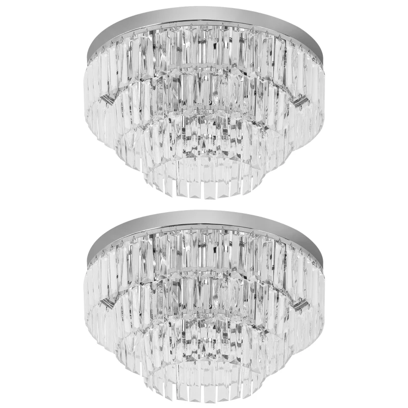 HOMCOM Set of 2 Modern Crystal Ceiling Lights, Chandeliers, Pendant Lamps w/ 7 Lights, E14 Fittings for Living Room, Bedroom, Silver
