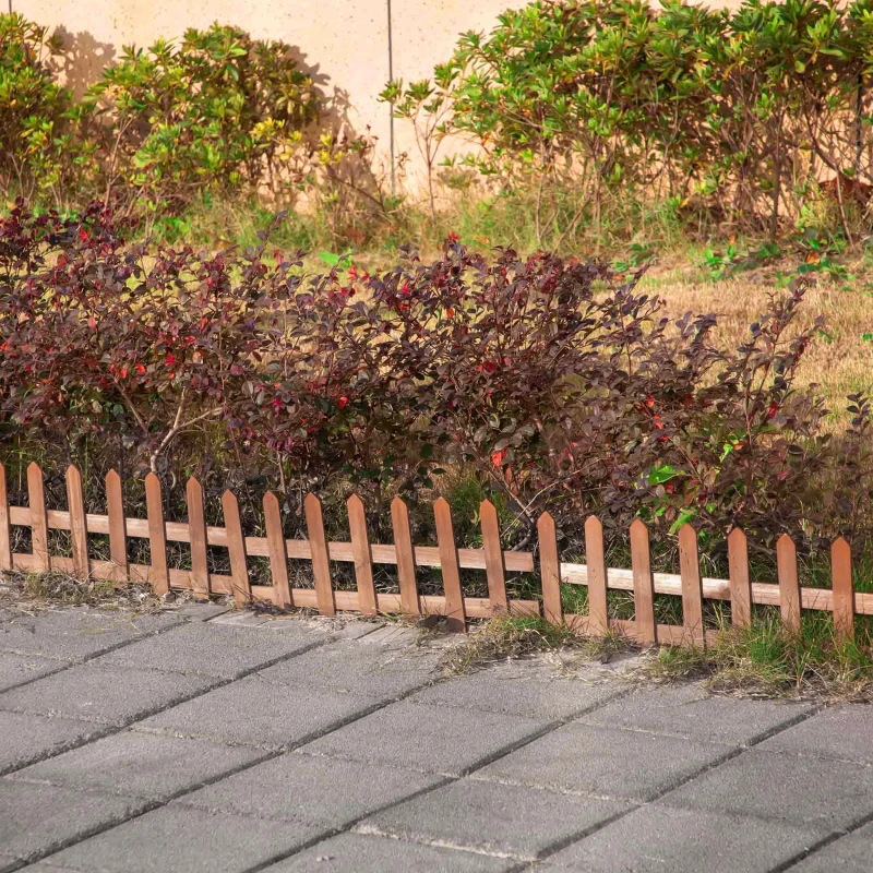 Outsunny Pack of 24 Wooden Border Fences, Garden Fixed Picket Fence for Lawn Edging, Flowerbed, 60L x 1D x 34H cm, Brown
