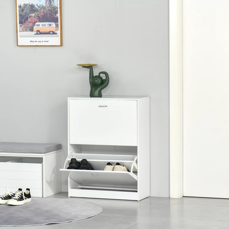 HOMCOM Zapatero Moderno Zapatero de Entrada Recibidor Estrecho con 2 Cajones y Estantes Ajustables para Pasillo 60x24x80 cm Blanco