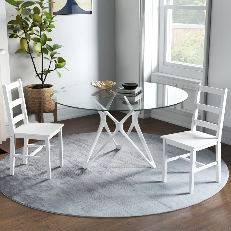 HOMCOM Eetkamerstoelen 2-delige set, Houten keukenstoel met lattenrugleuning, Antislip 41,5 x 46 x 90 cm Wit