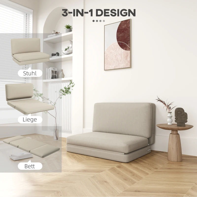 HOMCOM 2-in-1 Opvouwbare Relaxfauteuil, Gastenmatras, Deelbaar, 120 cm Breed, Beige(m-4)
