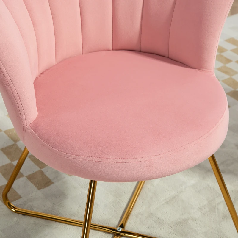HOMCOM Fauteuil coquillage chaise coiffeuse fauteuil en velours fauteuil de salon avec pieds en acier 69 x 64 x 80 cm rose