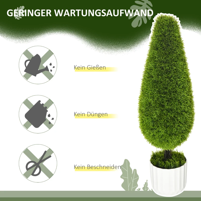 HOMCOM Set van 2 kunstplanten inclusief plantenbak en kunstmos; kunstcipres, wit en groen
