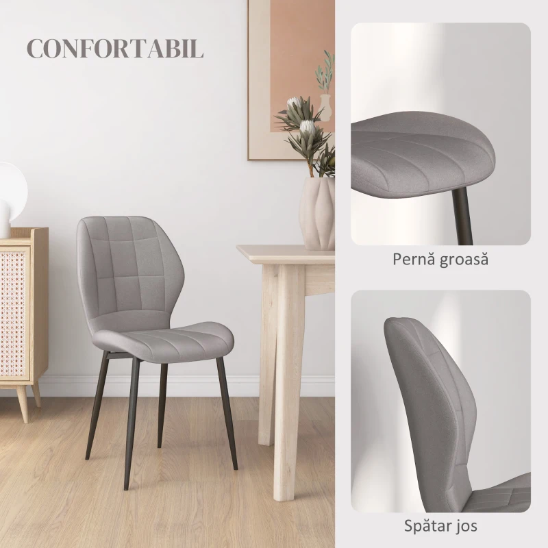 HOMCOM Set de 4 scaune de dining moderne pentru bucătărie și living cu tapițerie din flanel, gri