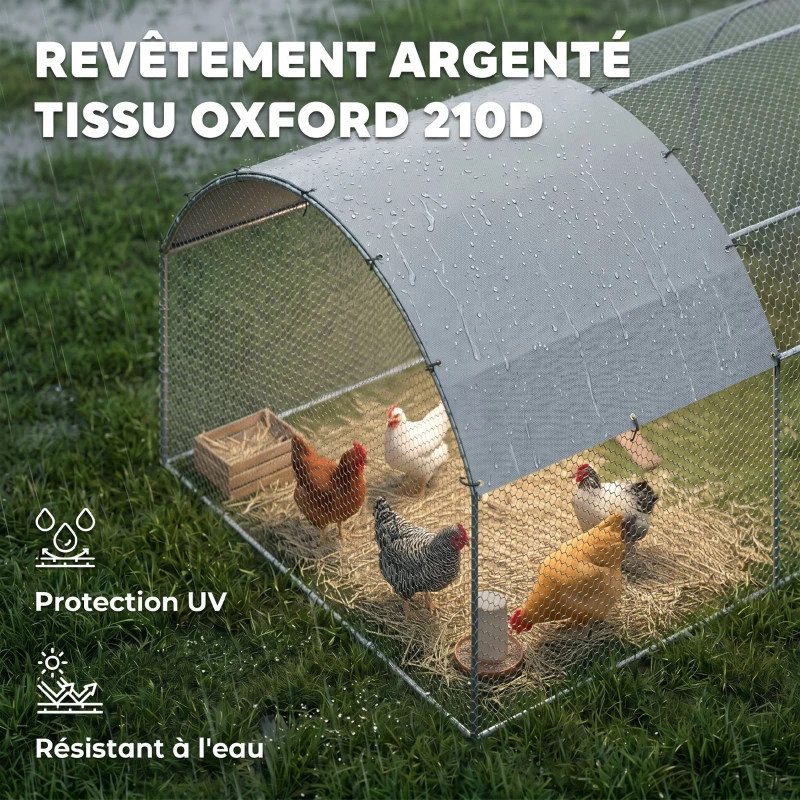 PawHut Grand enclos poulailler 15,96 ㎡ parc grillagé toit anti-UV porte verouillable 2,8 x 5,7 x 1,97 m argenté