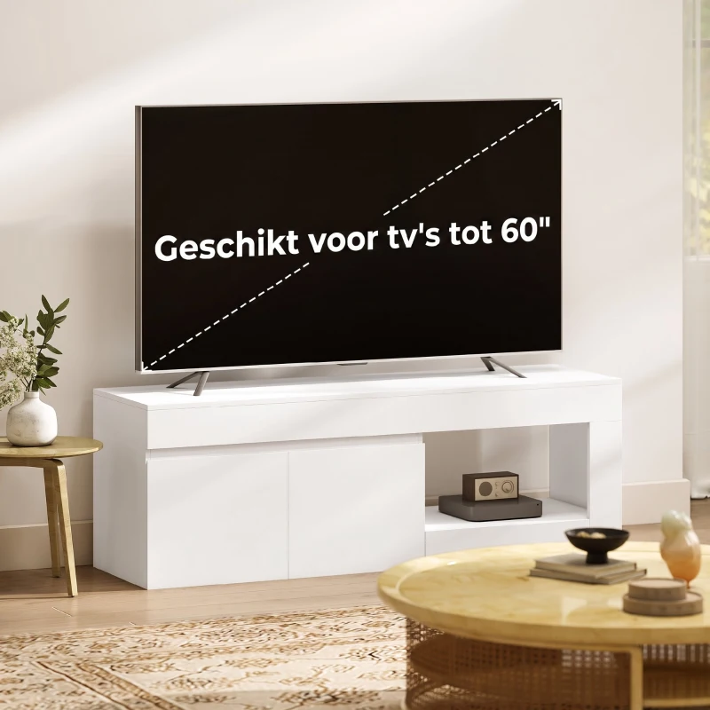 HOMCOM Modern TV-lowboard voor de woonkamer met 2 deuren, open vak en grepen, voor televisies tot 152 cm, 140 x 40 x 48 cm, Wit