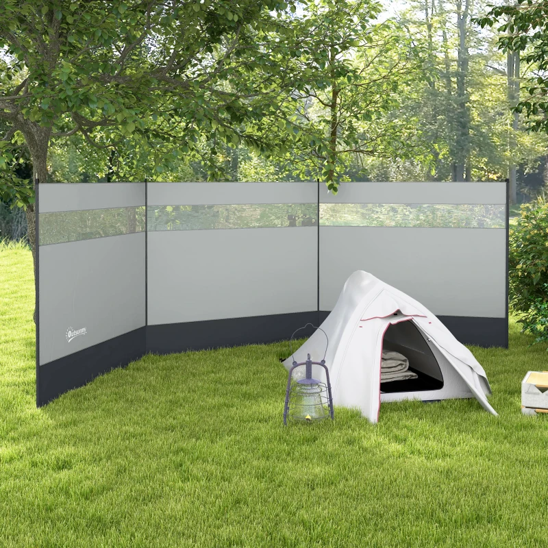Outsunny Paravent brise-vent de camping portable pliable avec sac de transport et poteaux en acier dim. 440 cm x 140 cm gris clair