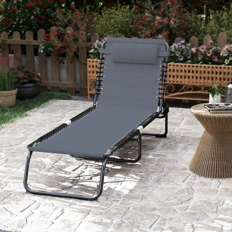 Outsunny ligbed opklapbaar tuinbed opklapbaar tuin 4-traps rugleuning verstelbaar staal mesh stof donkergrijs 197 x 58 x 76 cm