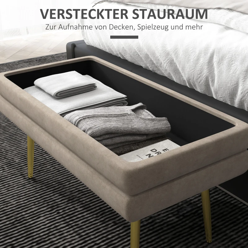 HOMCOM Zitbank Gestoffeerde Bank, met Opbergruimte, Staal, 79,5 cm x 37,5 cm x 43 cm, Beige