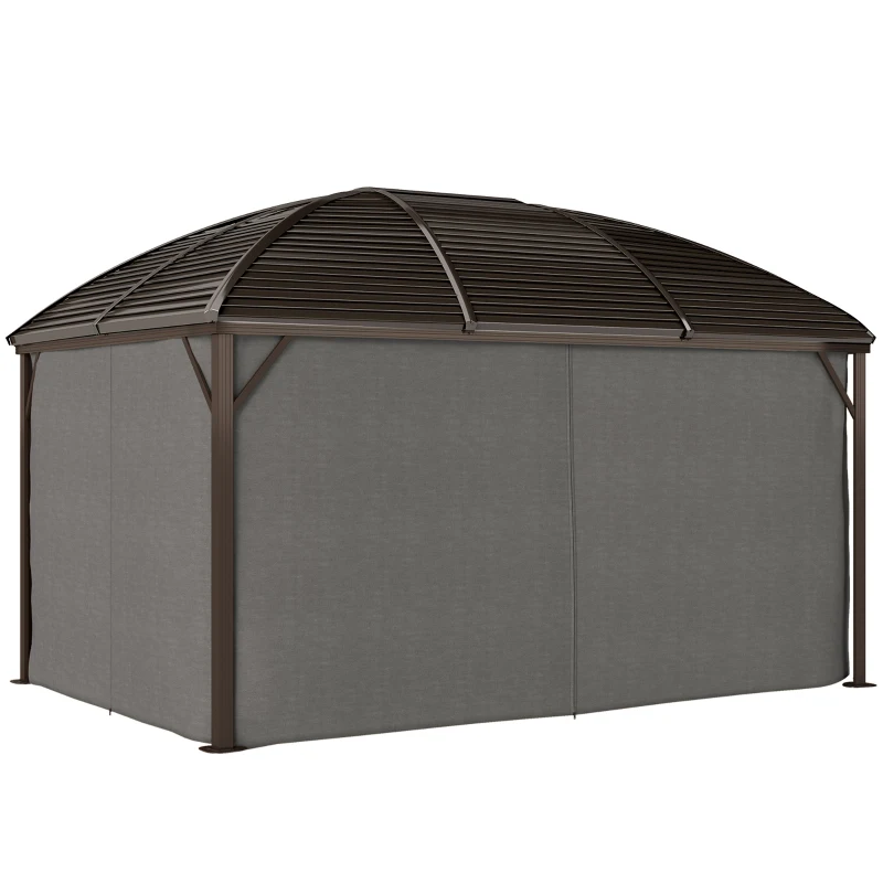 Outsunny 3 x 4m Hardtop Gazebo Canopy with Metal Roof, Aluminium Gazebo Permanent Pavilion with Netting and Curtains, Dark Grey
