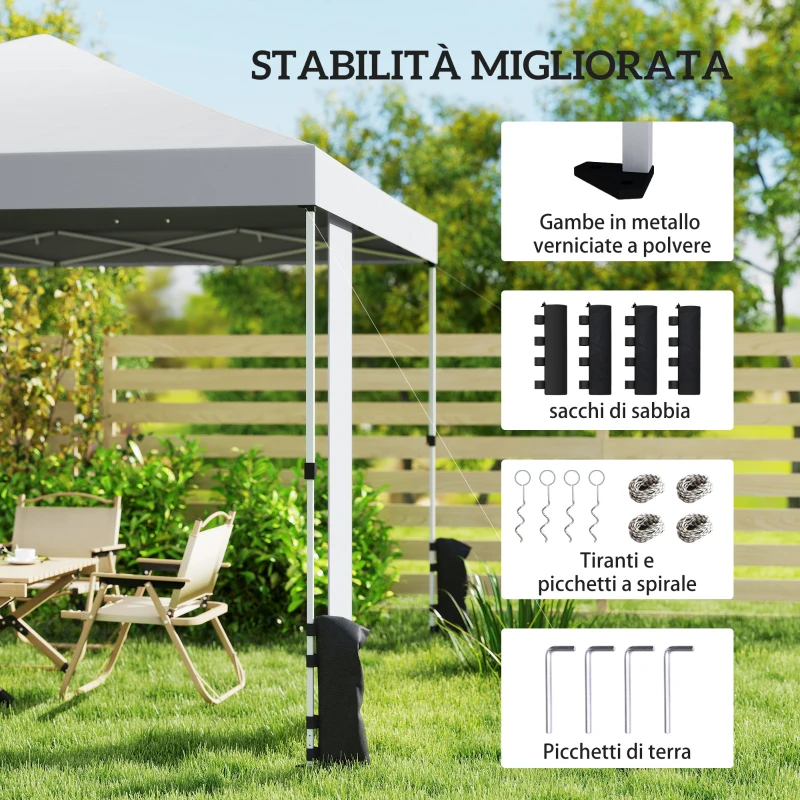 Outsunny Gazebo 3x3 m Pop Up con Tasche Portaoggetti e Sacchi di Sabbia, in Metallo e Tessuto Oxford, Bianco