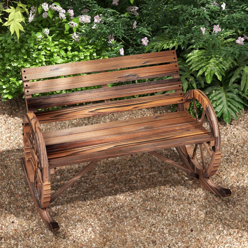 Outsunny Tuin Schommelbank, 2-Persoons Schommel, met Wielvormige Armleuningen, voor Balkon, Tuin, Terras, Geïmpregneerd Hout