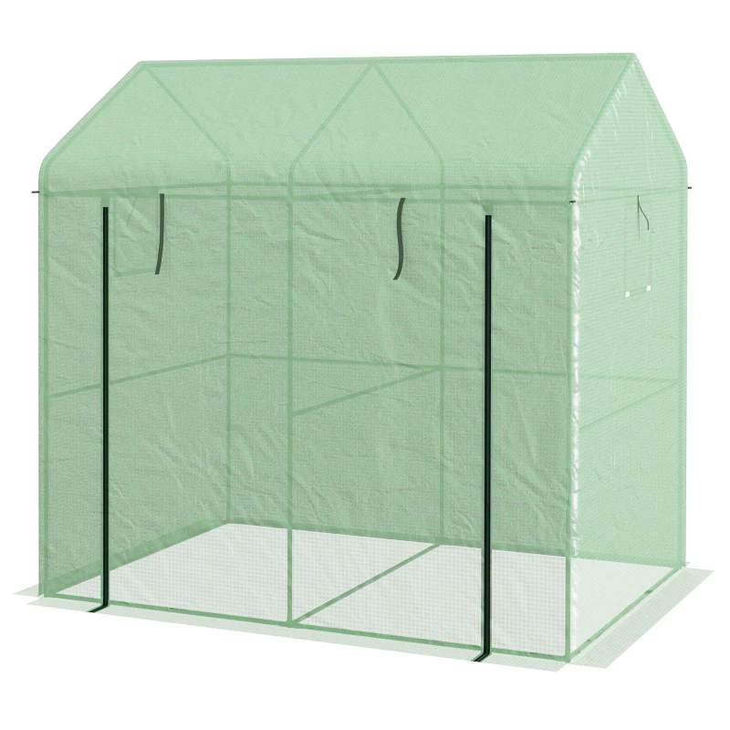 Outsunny Kas Kweekhuis Kweekbed, weerbestendig, oprolbare deur, 200 x 200 x 140 cm, Groen