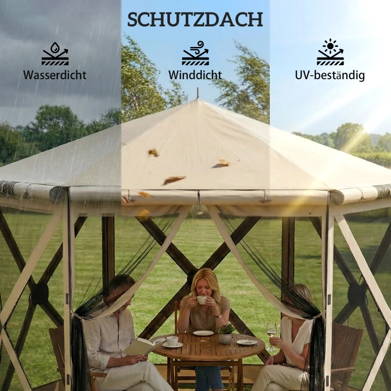 Outsunny 3 m x 2,6 m zeskantig paviljoen met 6 zijden en draagtas, waterdicht, UV-bestendig, partytent