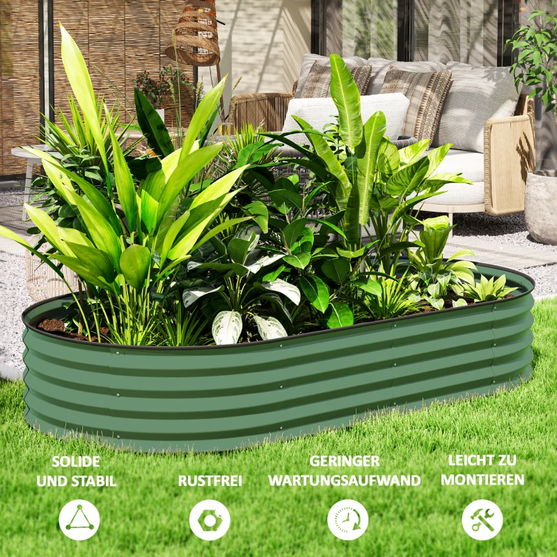 Outsunny 2-delige set verhoogde bedden voor tuin, outdoor-plantenbak met open bodem, rubberen rand, metaal, 181 x 93 x 30 cm, Groen
