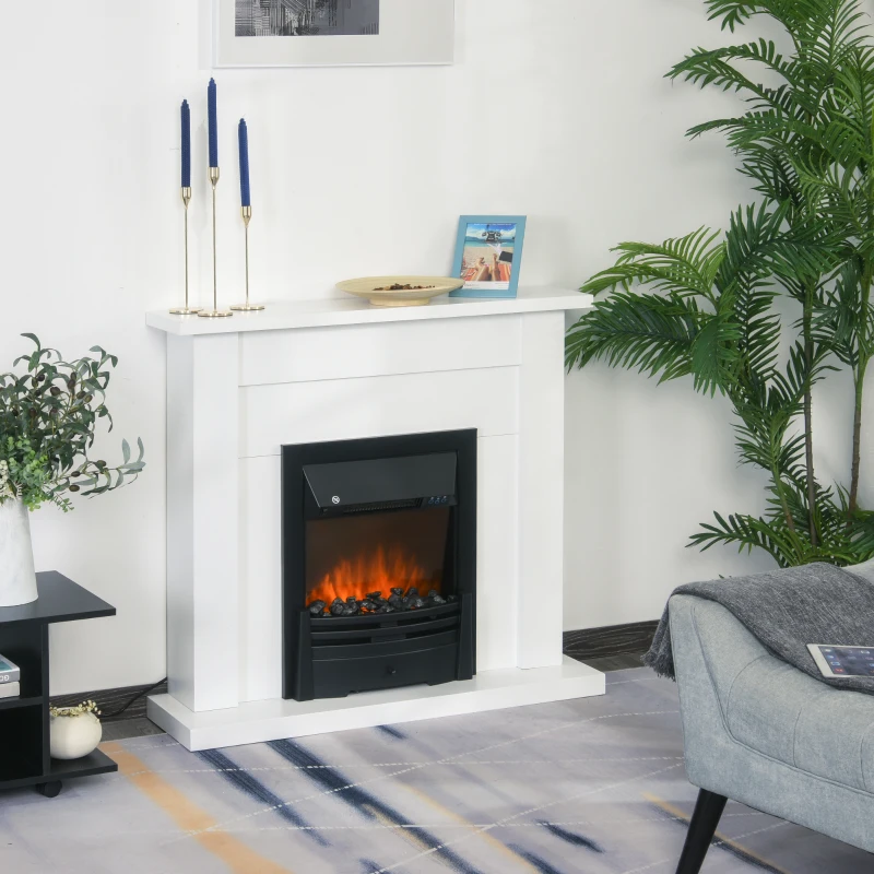 HOMCOM Elektrische haard, 2 vermogensinstellingen, afstandsbediening, timer, realistisch vlam effect, Zwart+Wit(m-2)