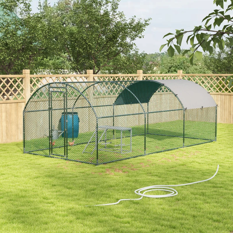 PawHut Walk In Chicken Run with Chicken Activity Shelf and Cover, 2.8 x 5.7 x 2m