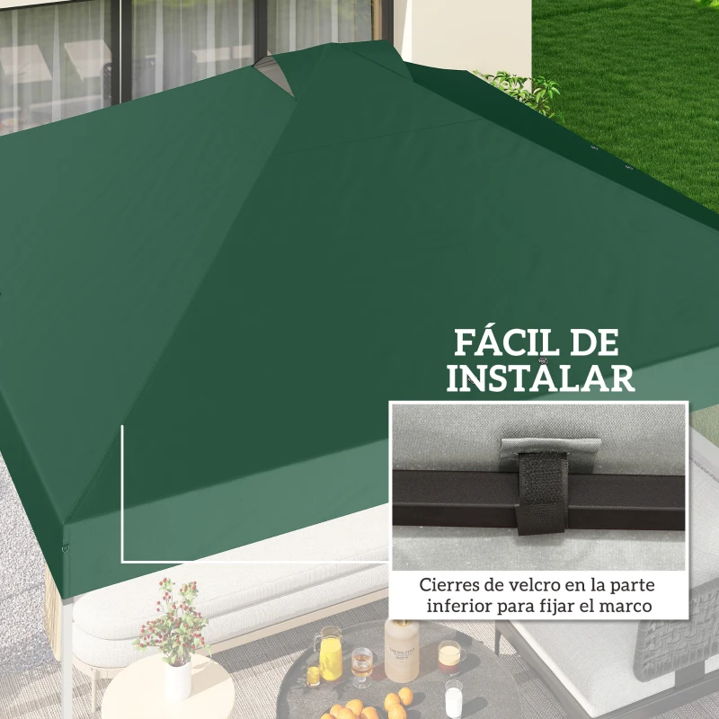 Outsunny Toldo de Pérgola de Recambio 3x3 m Techo de Repuesto para Carpa Plegable de Tela Oxford 210D Protección UV 50+ Verde