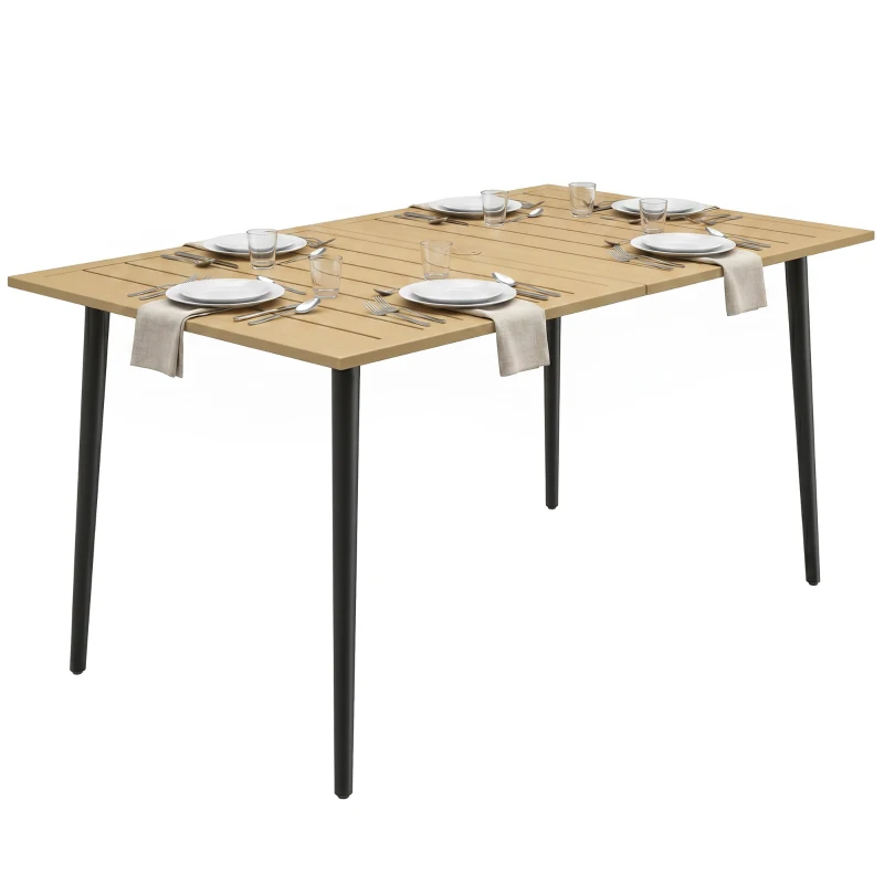 Outsunny Gartentisch 150x90cm, Wetterfest Balkontisch aus Stahl, Balkontisch mit Schirmloch Braun