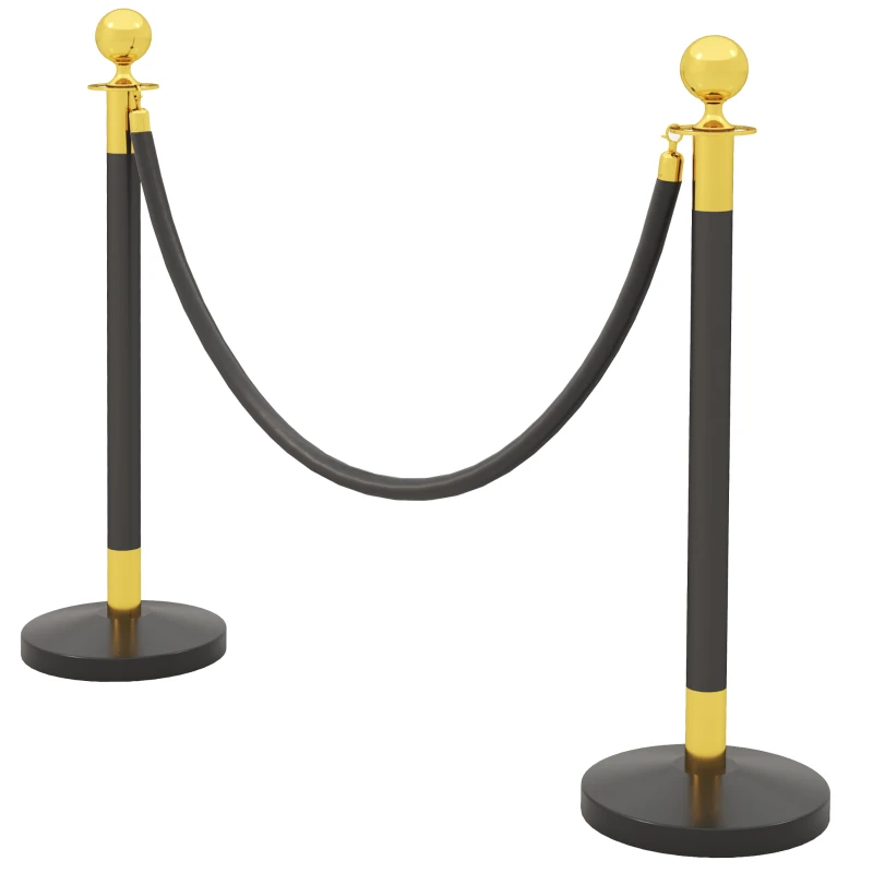 HOMCOM Postes Separadores de Acero Inoxidable de 2 Piezas 96 cm de Altura Base Rellenable Cuerda de Terciopelo Negro