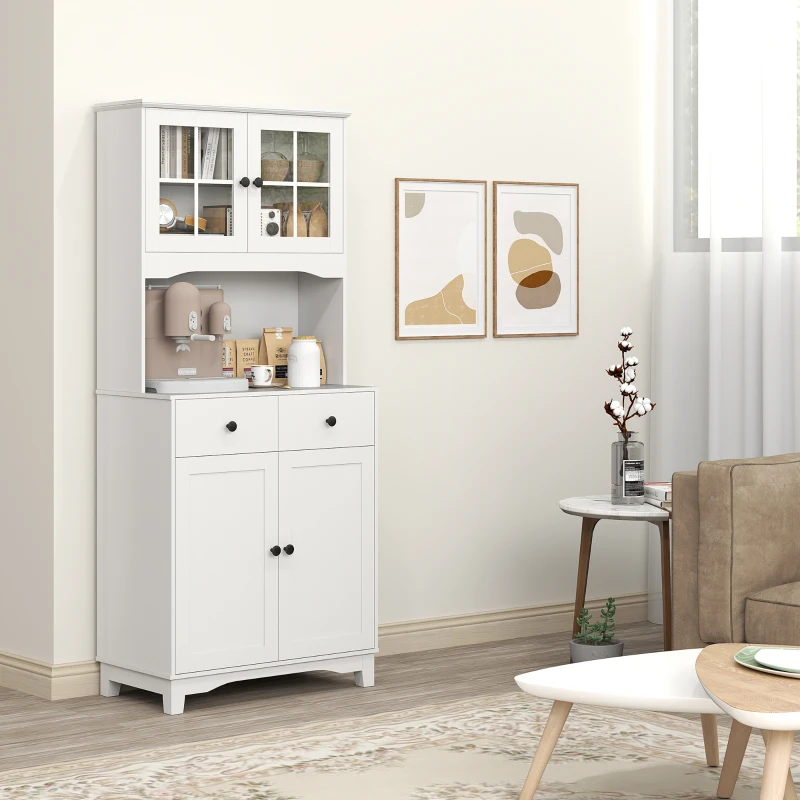 HOMCOM Keukenkast met Werkblad, Hoge Kast met 4 Deuren en 2 Laden, Buffetkast met Verstelbare Planken, Wit, 74,5 x 40 x 172 cm(m-8)