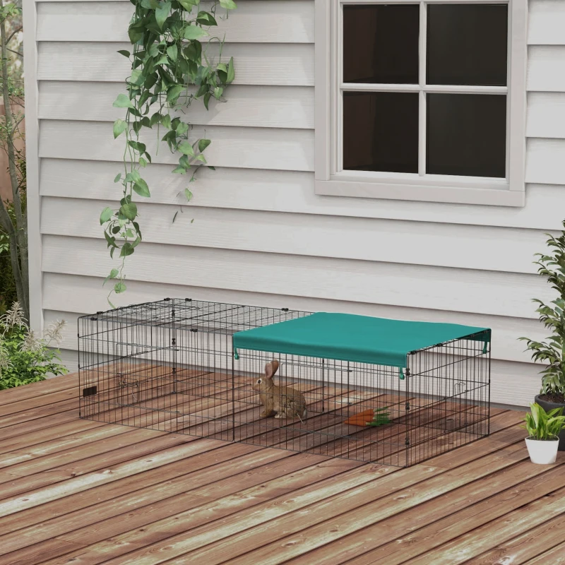 PawHut Parc enclos modulable acier avec bache pour lapins rongeurs petits animaux intérieur extérieur 185L x 75l x 50H cm vert
