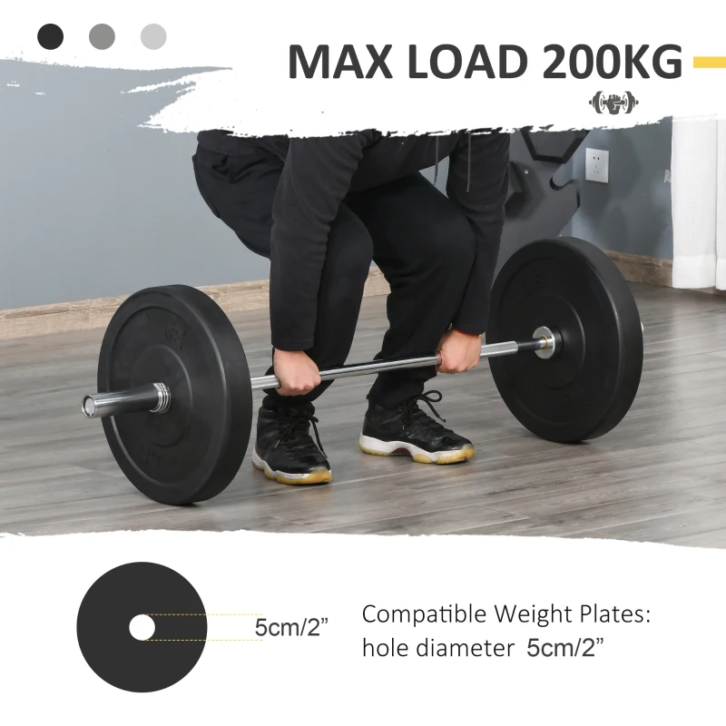 HOMCOM 5cm Weight Lifting Barbell Bar with Anti-slip Hand Grip, Spring Collars, Solid Steel, Olympic Bar for Home Fitness Exercise Gym Equipment